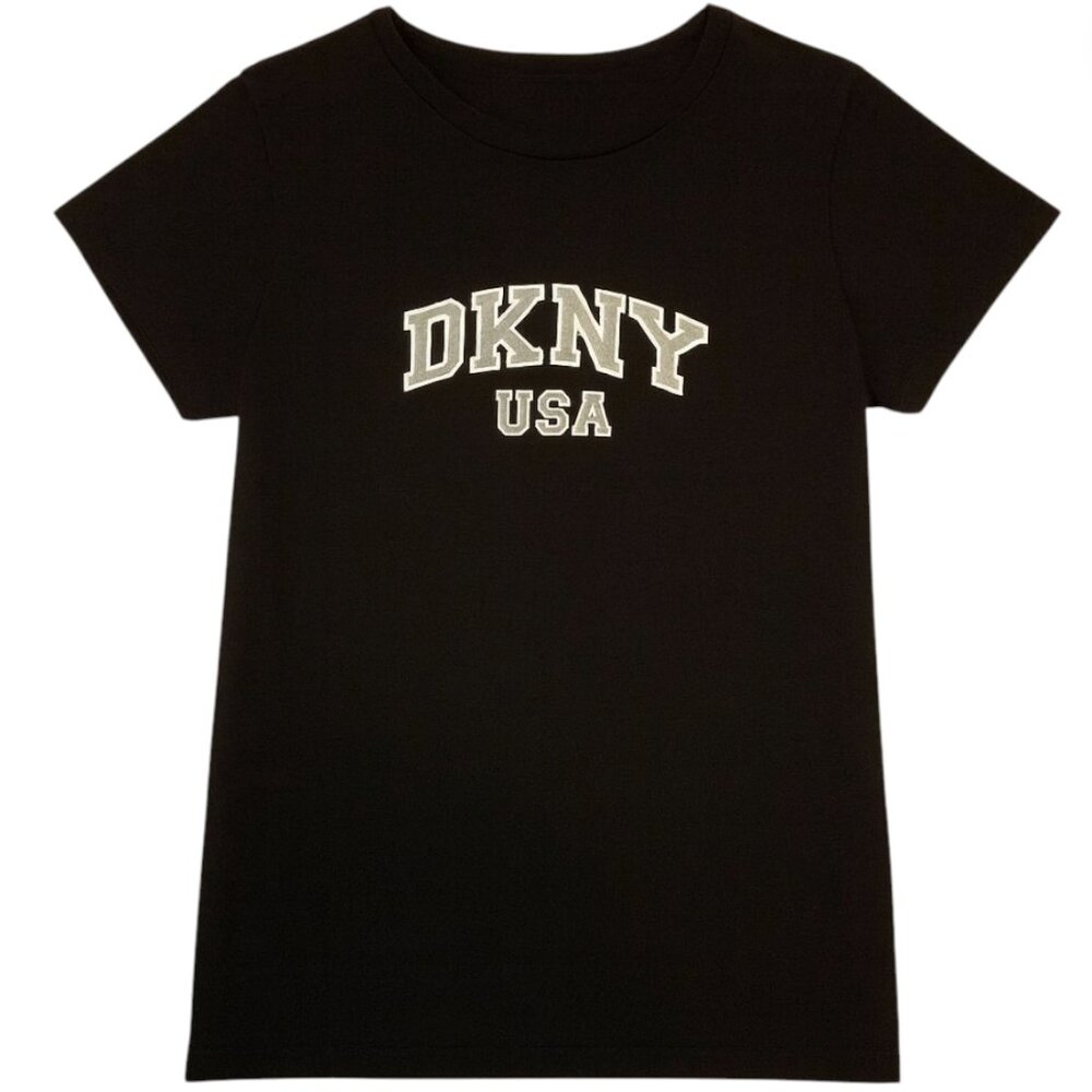 DKNY  Vintage Y2K  Logo Tee  Shimmery Metallic Silver Logo NWOT P/S Petite/Small